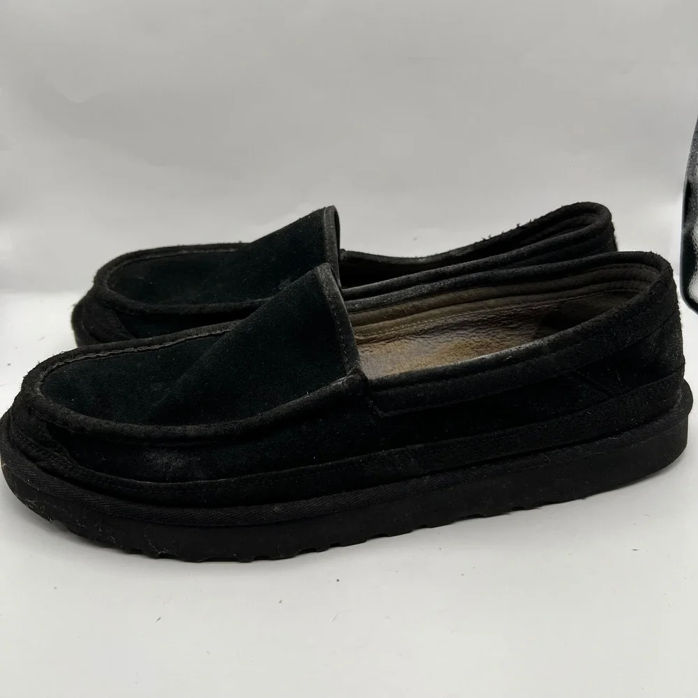 UGG Ascot Suede Slippers Mens 13 Black Wool Lined Loafers casual